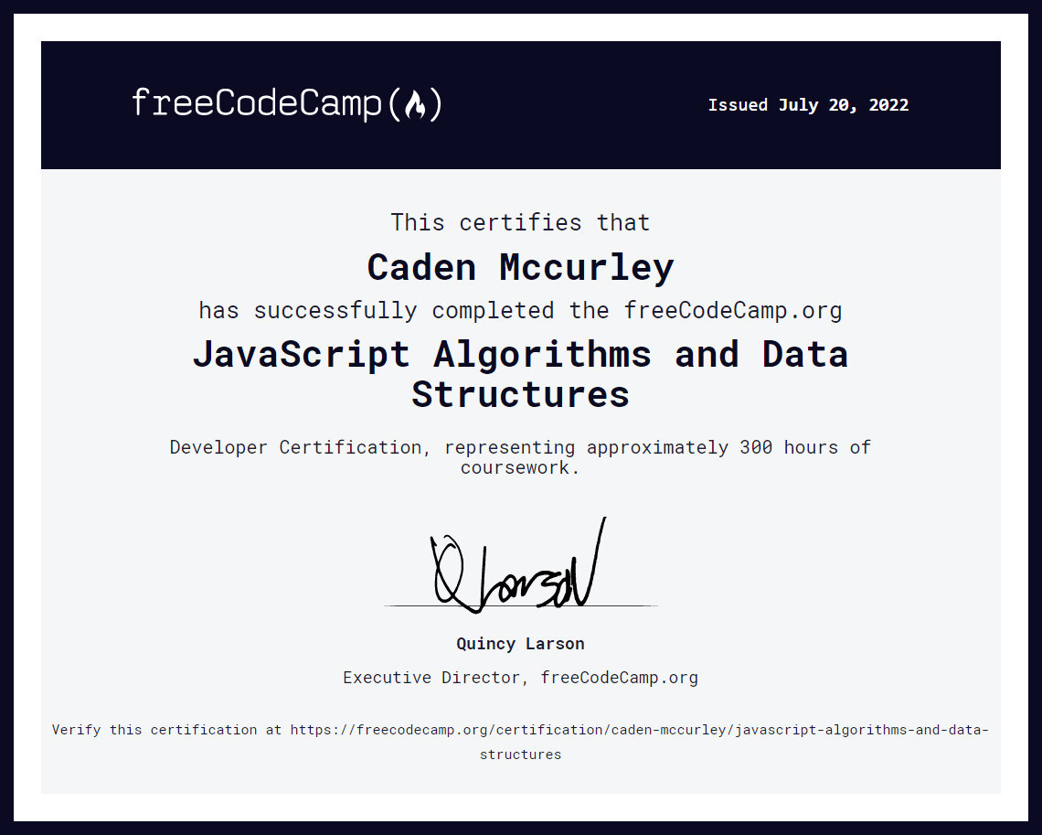 freeCodeCamp Certification for JavaScript Algorithms and Data Structures